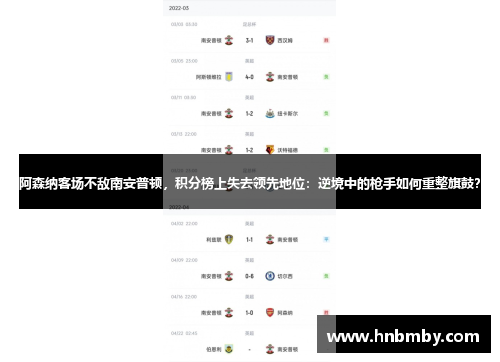 阿森纳客场不敌南安普顿，积分榜上失去领先地位：逆境中的枪手如何重整旗鼓？